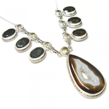 925 silver smoky quartz and citrine necklace